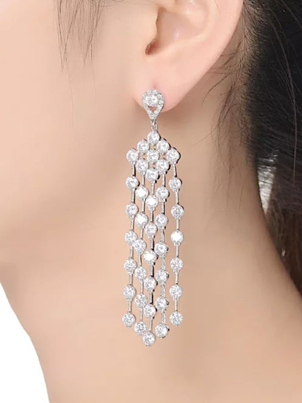 NEW Anthropologie Genevive CZ Long Chandelier Earrings